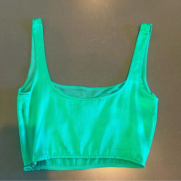 Zara Satin Corset Crop Top Green - Picture 6 of 8